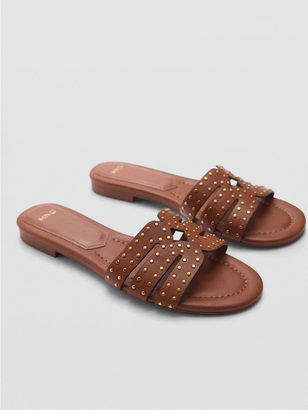 Mango Beaded Strap Flat Sandals Brown Gold US 6.5 Euro 37 NEW NWT